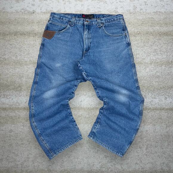 Vintage Y2K Wrangler Riggs Jeans 38x30 Baggy Wide Leg Fit Medium Wash - Picture 2 of 4